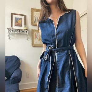 vintage midi dress with white piping